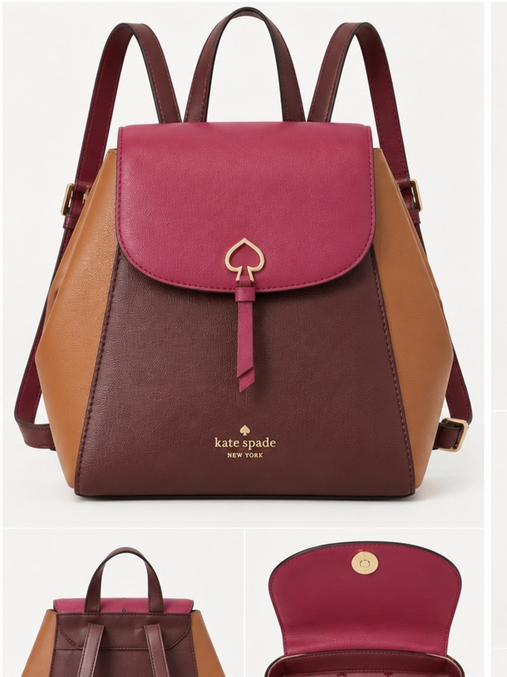 kate spade Two-Tone Leather Backpack & Crossbody Set - Pink, Burgundy & Tan